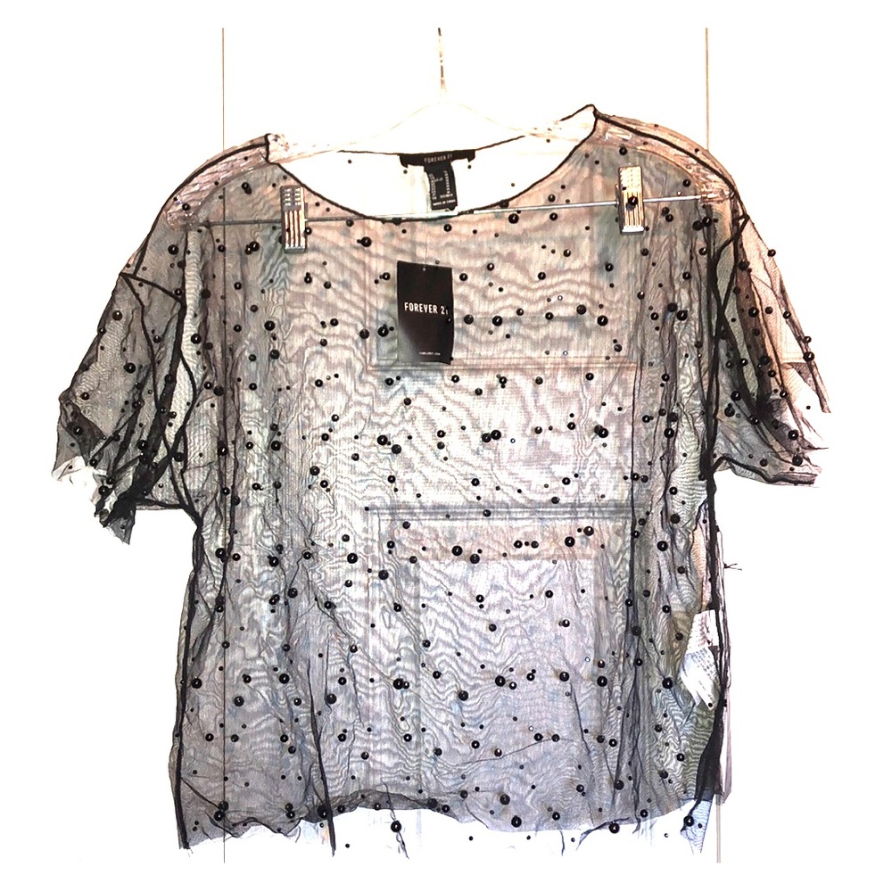 Forever 21 Sheer Beaded Crop Top